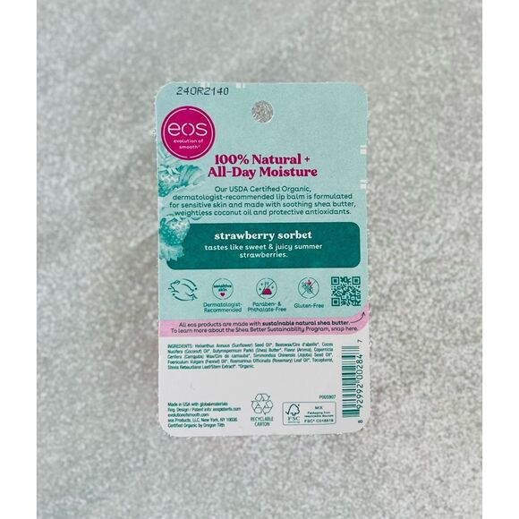 EOS Organic Strawberry Sorbet Lip Balm Natural Shea Butter Sphere - Picture 3 of 3